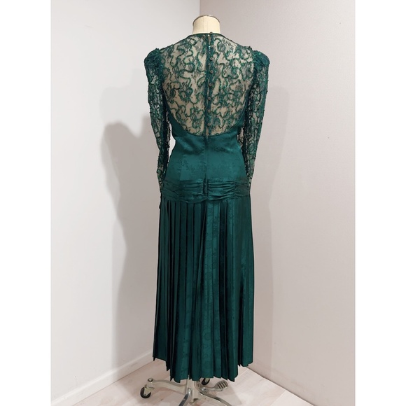 Jessica McClintock 1980s Vtg Green Long-sleeved Evening Gown Formal Dress Size 8 - Picture 3 of 9